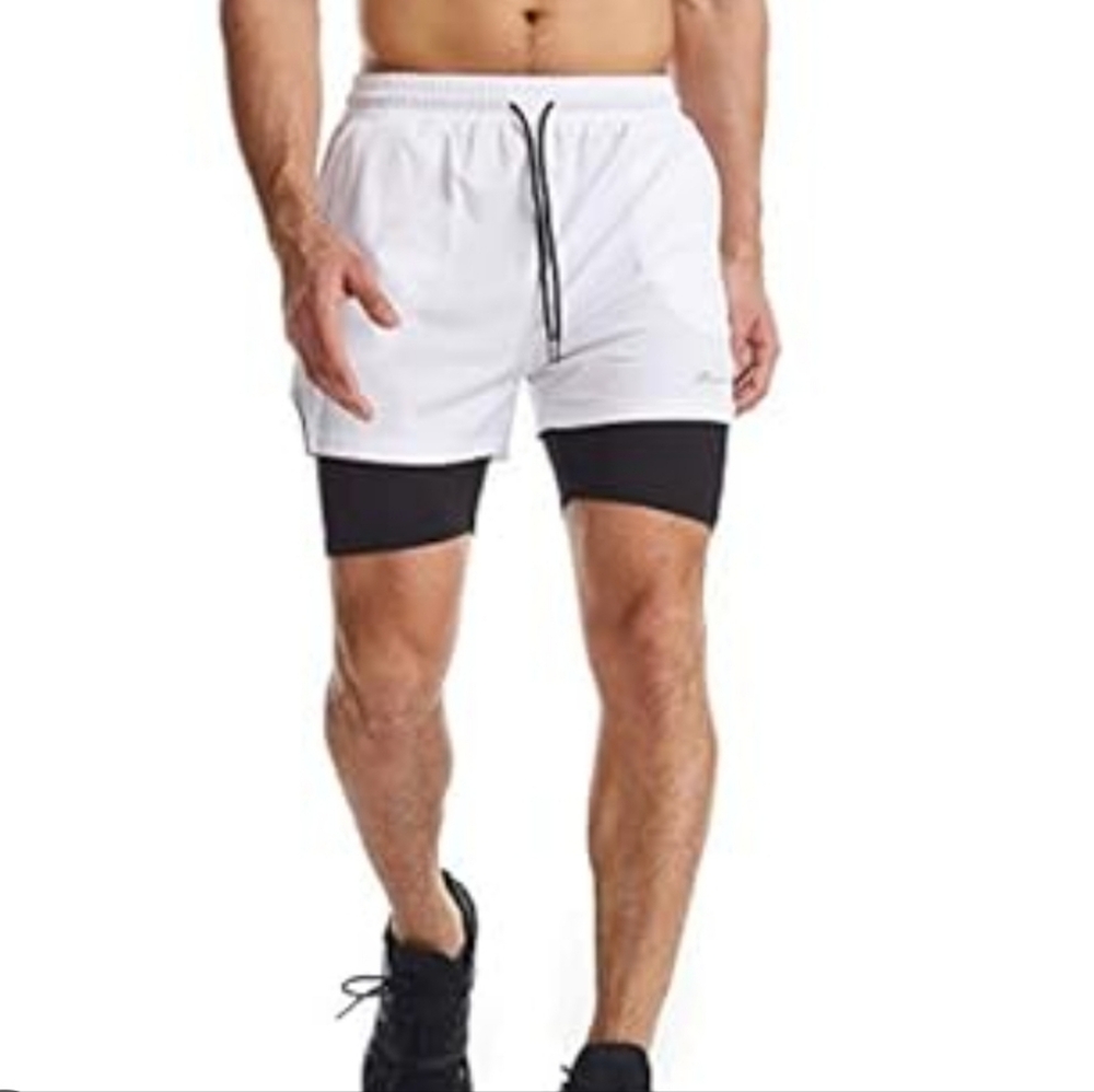 SHEIN Men's Dual-Layer White and Black Athletic Shorts
